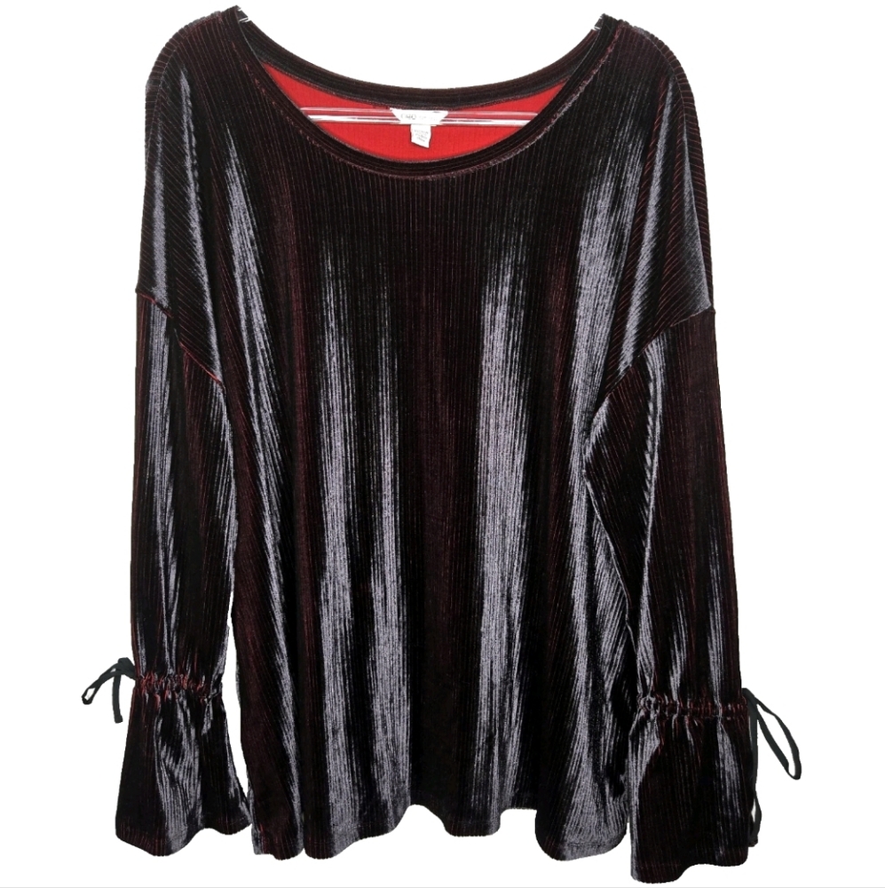 Cato Long Bell Sleeves Velvet Top Size 18-20W Black Red Ribbed Whimsigoth Party